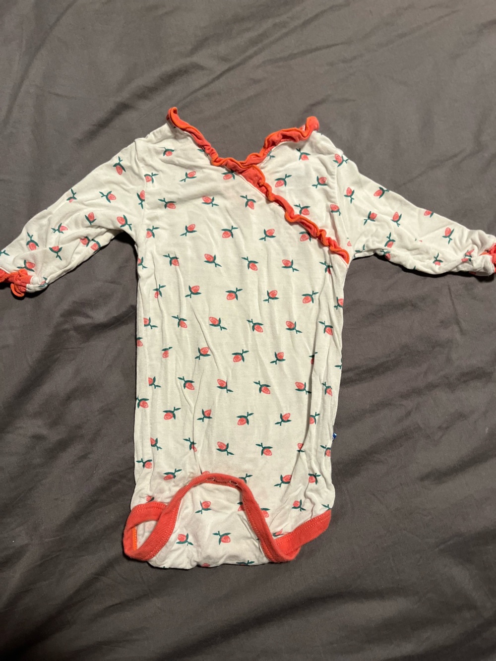 Kickee Pants Cream Onesie with Coral Floral Ruffle